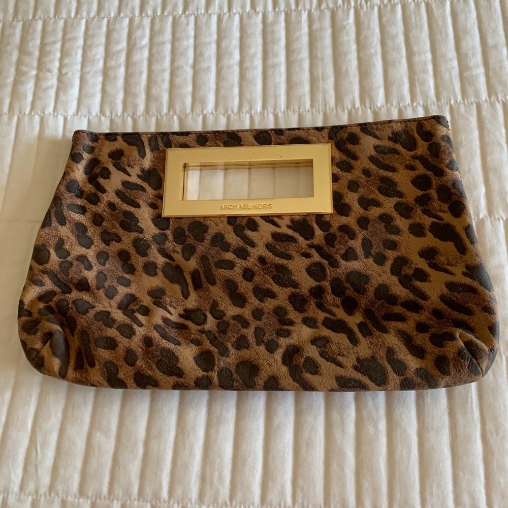 Michael Kors leather clutch with gold trim